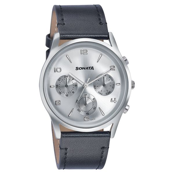Sonata Wedding Edit Quartz Multifunction Silver Dial Leather Strap Watch For Men - image number 2