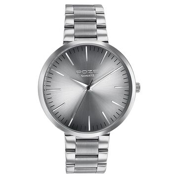 Sonata Poze Quartz Analog Grey Dial Metal Strap Watch for Men
