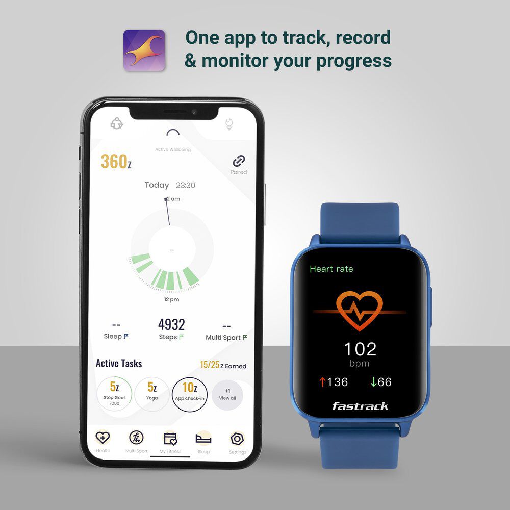 Fastrack Reflex Curv Blue Health Sleep Tracker with Bold Curved Display Smartwatch