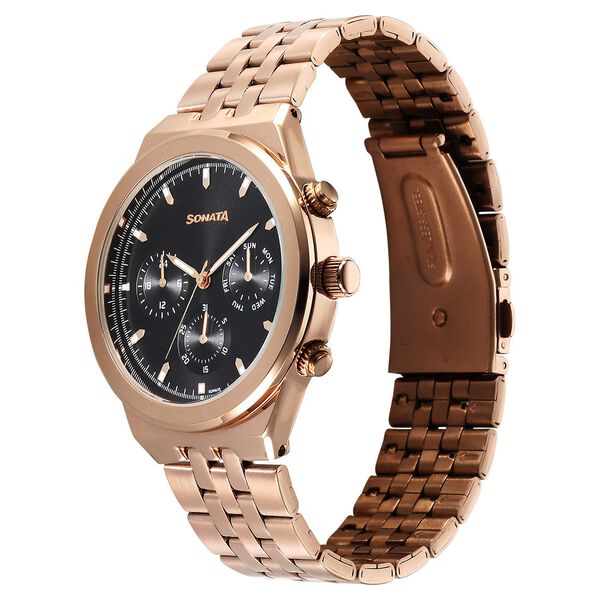 Sonata Eternia Quartz Multifunction Black Dial Metal Strap Watch For Men - image number 1