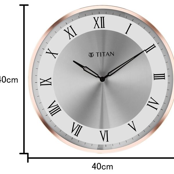 Titan Metallic Wall Clock White Dial with Silent Sweep Technology and Rose Gold Frame - 40.0 cm x 40.0 cm (Large) - image number 5
