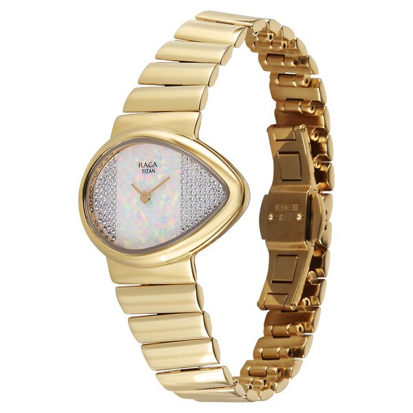 Titan Raga Opalesque Quartz Analog White Dial Golden Metal Strap Watch For Women - image number 2