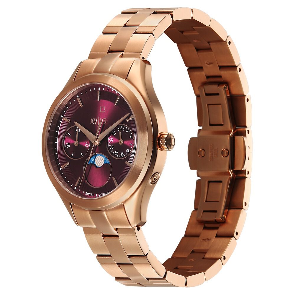 新品☆JEWEL JKT(M)ブラウン&ピンク Buy Online Xylys Swiss Quartz Maroon Dial Rose Gold Stainless