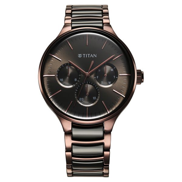 Titan Ceramic Fusion Multifunction Black Dial With Two Toned Color Stainless Steel Strap Watch For Men - image number 1