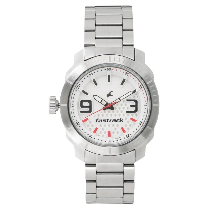 Fastrack Loopholes Quartz Analog White Dial Stainless Steel Strap Watch for Guys