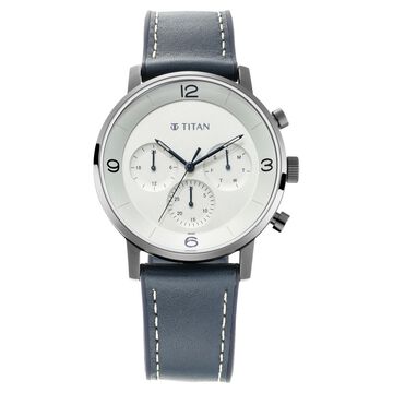 Titan Athleisure Silver Dial Quartz Multifunction Leather Strap Watch for Men