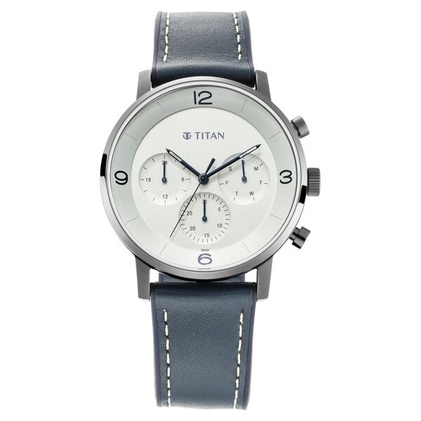 Titan Athleisure Silver Dial Quartz Multifunction Leather Strap Watch for Men - image number 1