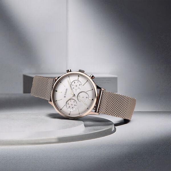 Titan Light Leathers Silver Dial Quartz Multifunction Stainless Steel Strap Watch for Men - image number 0