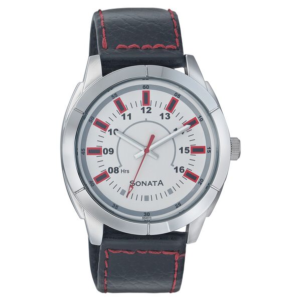 Sonata Quartz Analog Silver Dial Leather Strap Watch for Men - image number 0