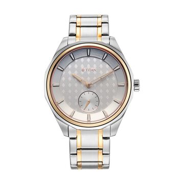 Titan Regalia Opulent Offset Second Hand White Dial Rose Gold Bimetal Strap Watch For Men