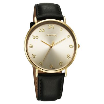 Sonata Regional Edition Bengal Quartz Analog Golden Dial Leather Strap Watch For Men