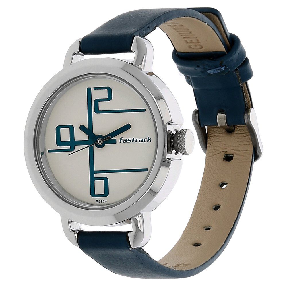 Buy Online Fastrack Quartz Analog White Dial Leather Strap Watch
