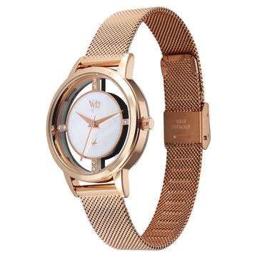Vyb Runway By Fastrack Quartz Analog White Dial Rose Gold Stainless Steel Strap Watch For Girls