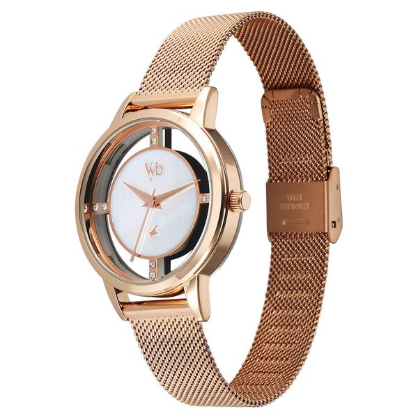 Vyb Runway By Fastrack Quartz Analog White Dial Rose Gold Stainless Steel Strap Watch For Girls - image number 4