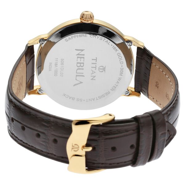 Titan Nebula Vintage 18k Gold Analog Leather Strap Watch For Men - image number 4