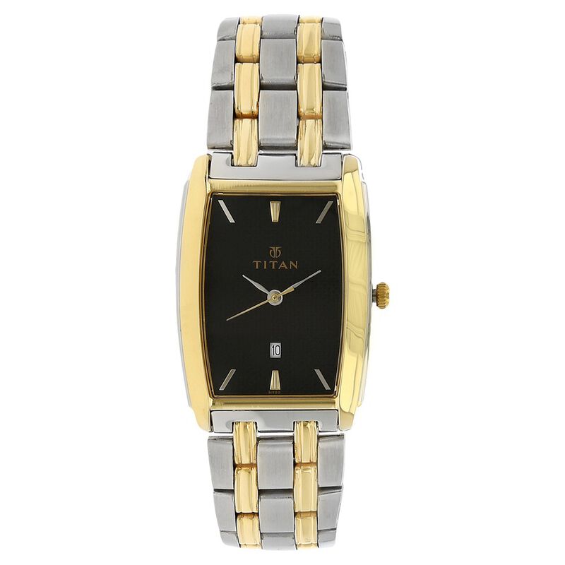 Titan Quartz Analog with Date Black Dial Stainless Steel Strap Watch for Men