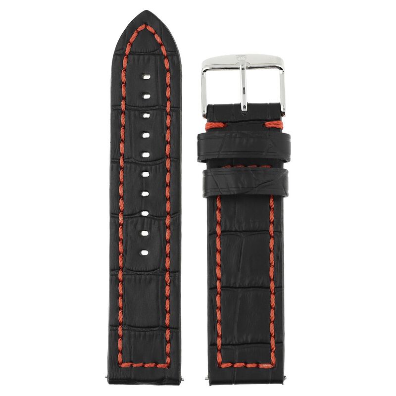22 mm Black Genuine Leather Strap for Men