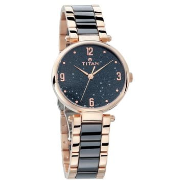 Titan Ceramics Black Dial Analog Stainless Steel and Ceramic Strap watch for Women