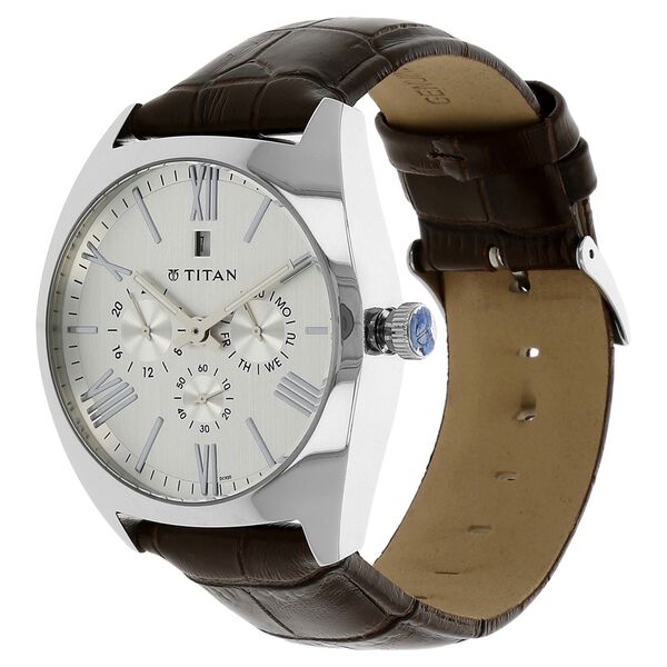 Titan Quartz Analog White Dial Leather Strap Watch for Men - image number 1
