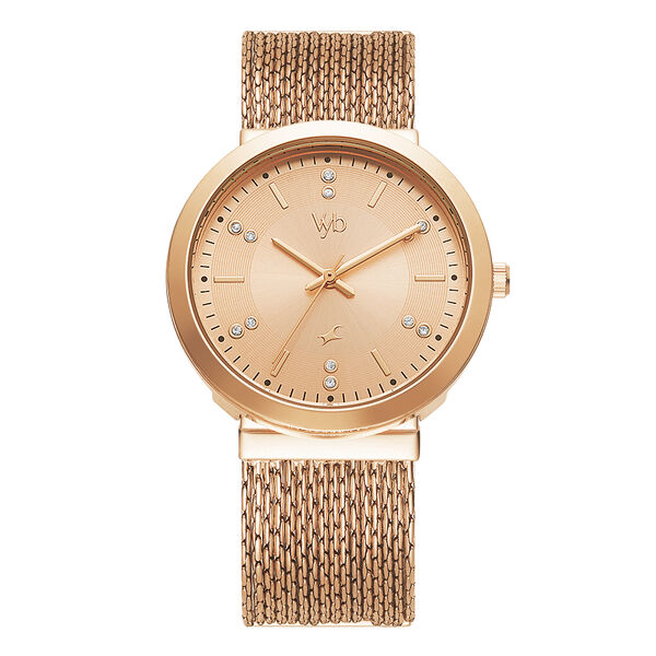 Fastrack Vyb Flare Quartz Analog Rose Gold Dial Metal Strap Watch for Girls - image number 0