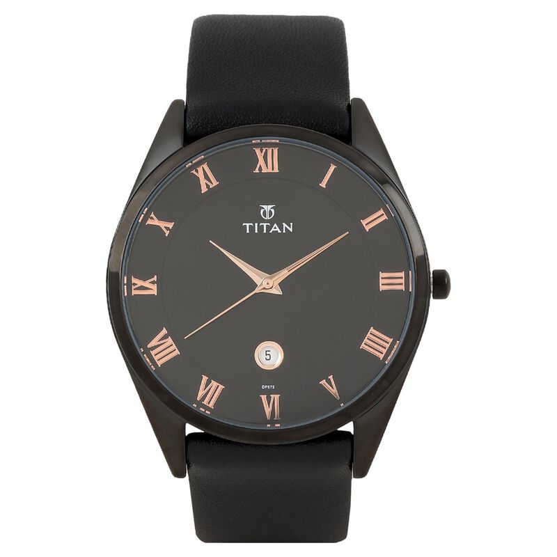 Titan Quartz Analog with Date Black Dial Leather Strap Watch for Men - image number 0