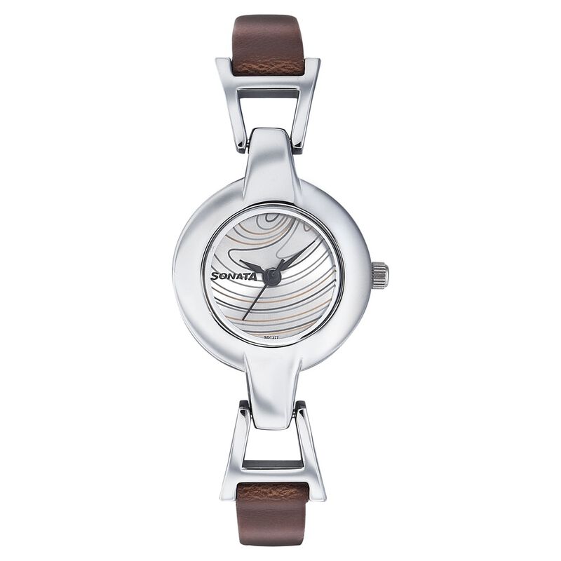 Sonata Quartz Analog Silver Dial Leather Strap Watch for Women