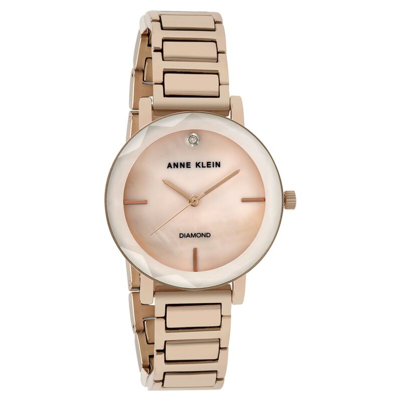 Anne Klein Quartz Analog Pink Dial Metal Strap Watch for Women