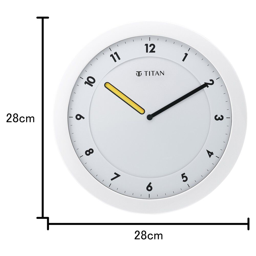 Buy Online Titan White Slim Wall Clock with colour changing hour hands 28 cm x 28 cm Medium w0031pa01 Titan