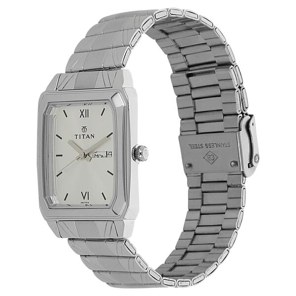 Titan Quartz Analog with Day and Date Silver Dial Silver Stainless Steel Strap Rectangular Shaped Watch For Men - image number 1