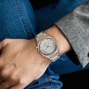 Titan Micromotors Analog with Retrograde Day and Date and Silver Dial Dual Tone Pink Stainless Steel Strap Watch for Men