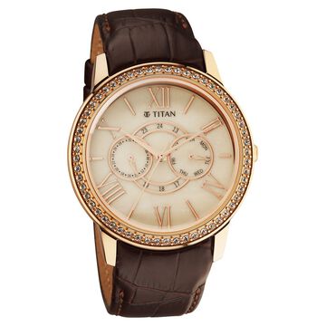 Titan Royale Quartz Multifunction Marble Dial Leather Strap Watch for Men