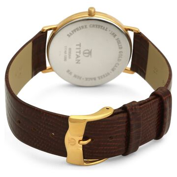 Titan Nebula Vintage 18k Gold Analog Leather Strap Watch for Men