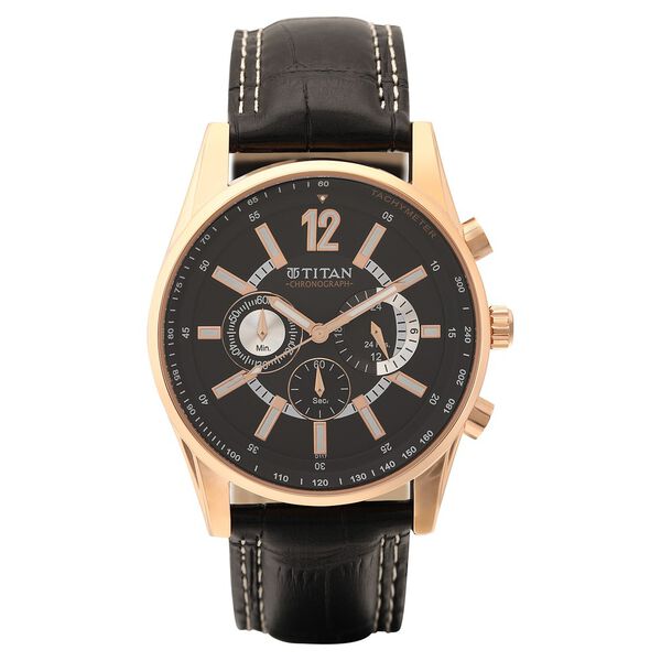 Titan Quartz Chronograph Black Dial Leather Strap Watch for Men - image number 1