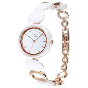 Titan Raga Ceramics Quartz Analog White Dial Metal & Ceramic Strap Watch For Women