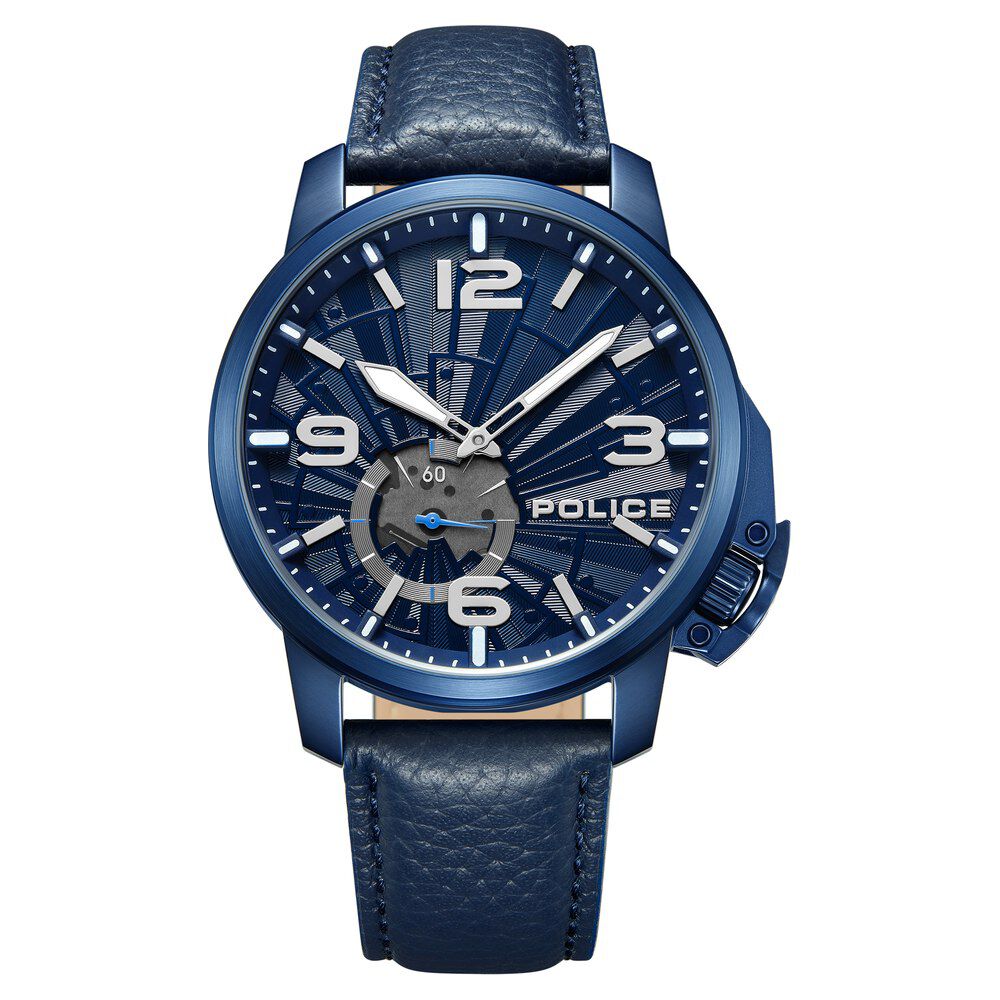 Buy Online Police Quartz Analog Blue Dial Blue Leather Strap Watch For Men plpewga0039502 p Titan