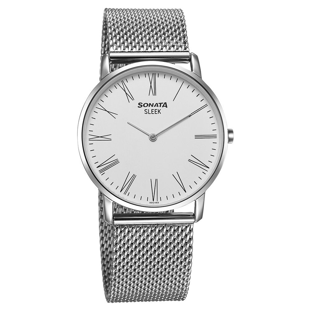 Sonata Sleek Quartz Analog White Dial Silver Stainless Steel Strap Watch For Men-picture-29
