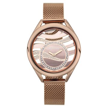 Titan Animalia Quartz Analog Dial Brown Stainless Steel Strap Watch For Women