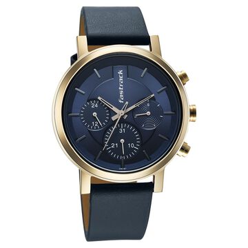 Fastrack Chrome K Quartz Multifunction Blue Dial Blue Leather Strap Watch For Guys