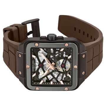 Kenneth Cole Automatic With Self Winding Automatic With Self Winding Brown Dial Silicone Strap Watch For Men
