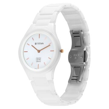 Titan Edge Ceramic Quartz in Arctic White Dial Watch for Women