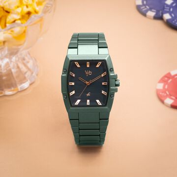 Vyb Pioneer By Fastrack Quartz Analog Green Dial Metal Strap Watch For Guys
