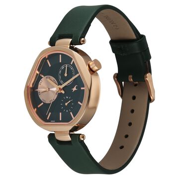 Fastrack Tick Tock Quartz Multifunction Green Dial Leather Strap Watch For Girls