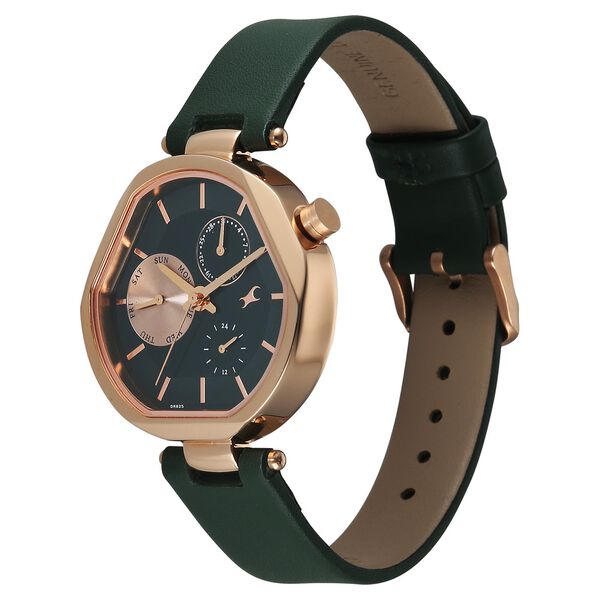 Fastrack Tick Tock Quartz Multifunction Green Dial Leather Strap Watch For Girls - image number 2