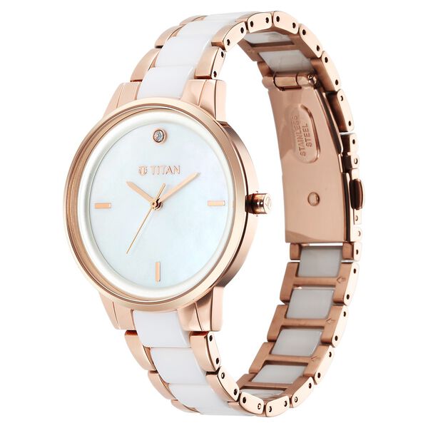 Titan Purple Ceramics MOP Dial Analog Steel and Ceramic Strap Watch for Women - image number 2