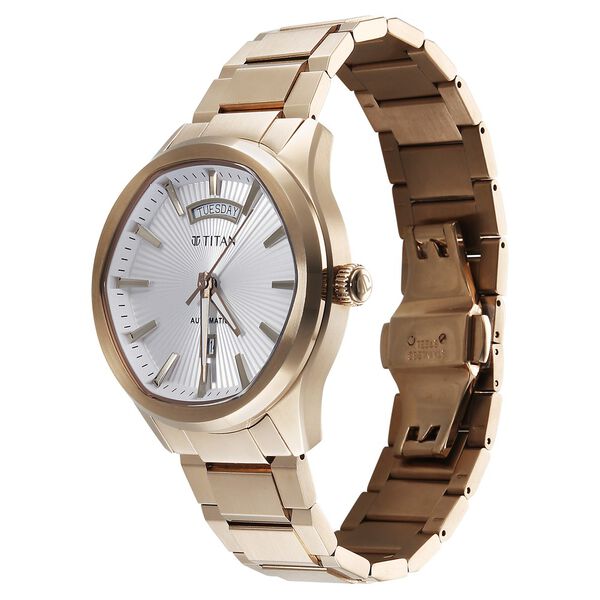 Titan Astral Concealed Automatic Analog with Silver White Dial Carnation Gold Stainless Steel Strap Watch for Men - image number 5