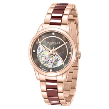 Kenneth Cole Automatic Automatic Brown Mother of Pearl Dial Rose Gold Ceramic Strap Watch For Women