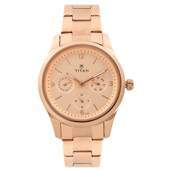 Titan Quartz Analog with Day and Date Rose Gold Dial Stainless Steel Strap Watch for Women - image number 0