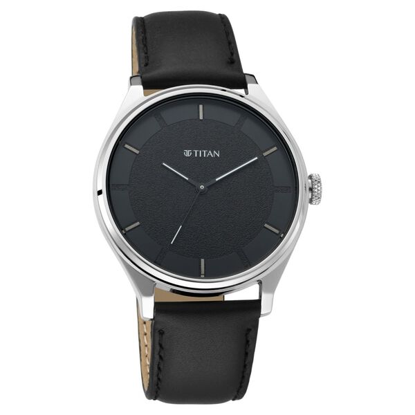 Titan Workwear Quartz Analog Black Dial Black Leather Strap Watch For Men - image number 0