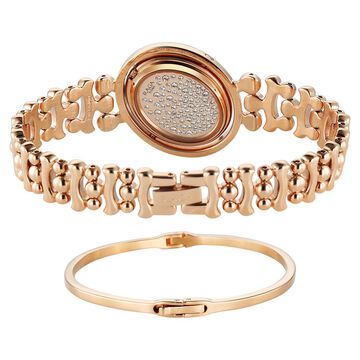 Titan Raga Glimmers Quartz Analog Mother of Pearl Dial Rose Gold Metal Strap Watch For Women