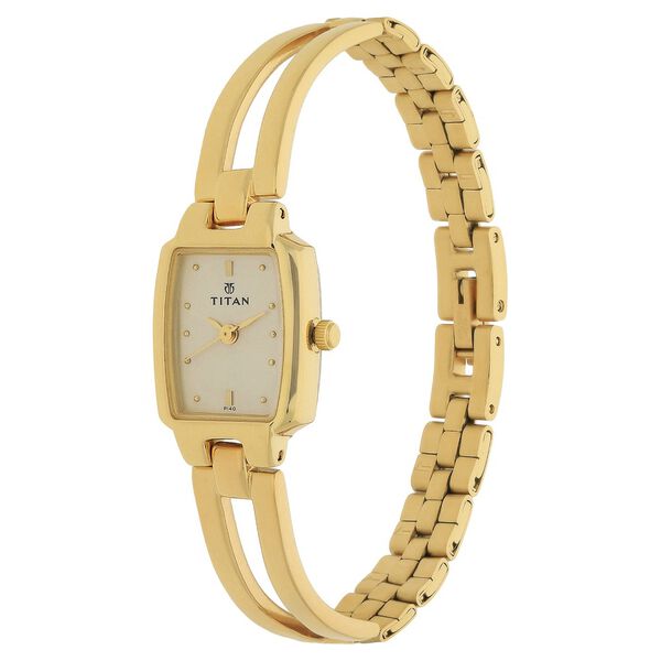 Titan Quartz Analog Champagne Dial Stainless Steel Strap Watch for Women - image number 1